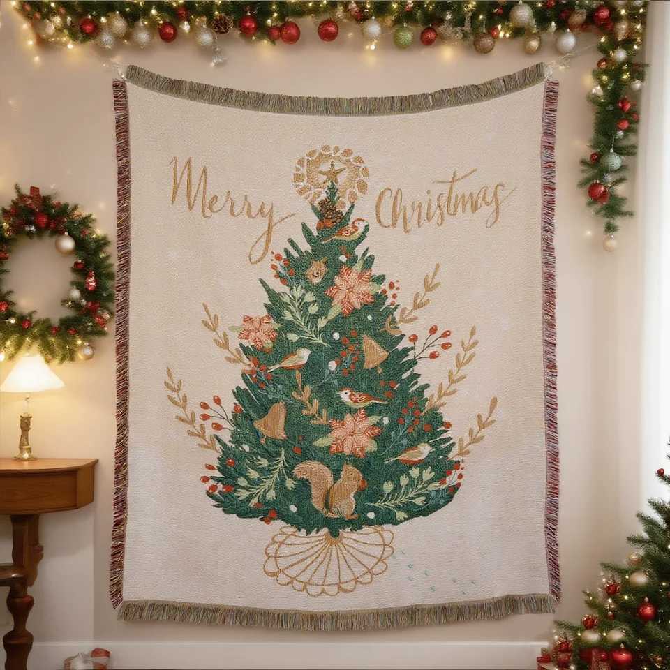 New Years Gift Tapestry Throw Picnic Blanket Xmas Decor Sofa Cover Garden Knitted Blankets for Beds Christmas Tree Table ClothM251125