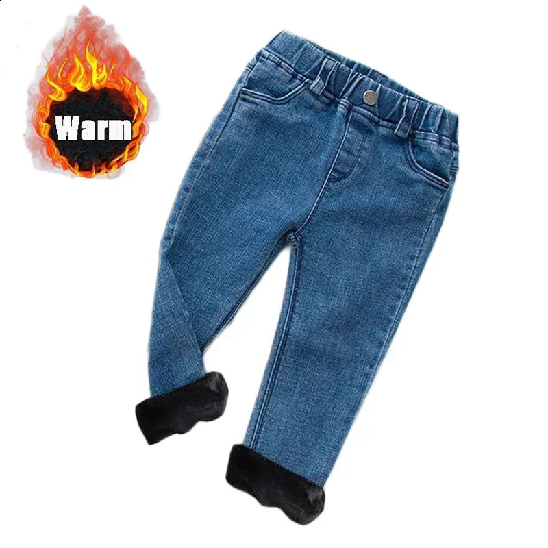 Baby children spring and autumn winter thick jeans wool boys girls aged 17 casual childrens Trouthers 250414z