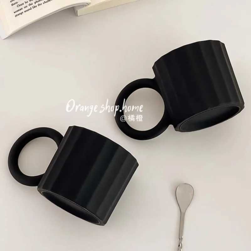 European Style Black Frosted Glass Coffee Cup with Wood Tray Cafe Restaurant Frosted Black Glass Mugs Decal Couple Cups Drinking Y251125