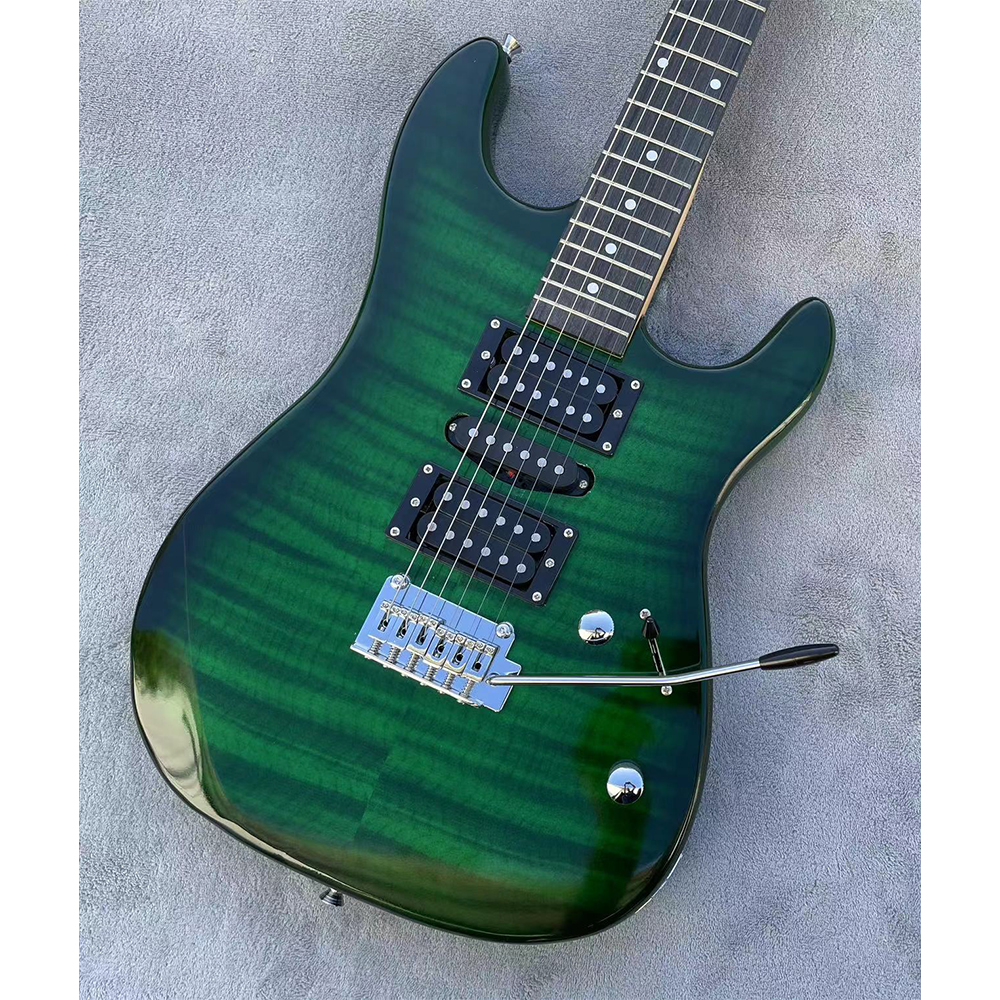 OEM 6 Strings Electric Guitar Tremolo Set of Beautiful Design Strings Green Guitarra Top Glossy Finished with Soft Bag Belt