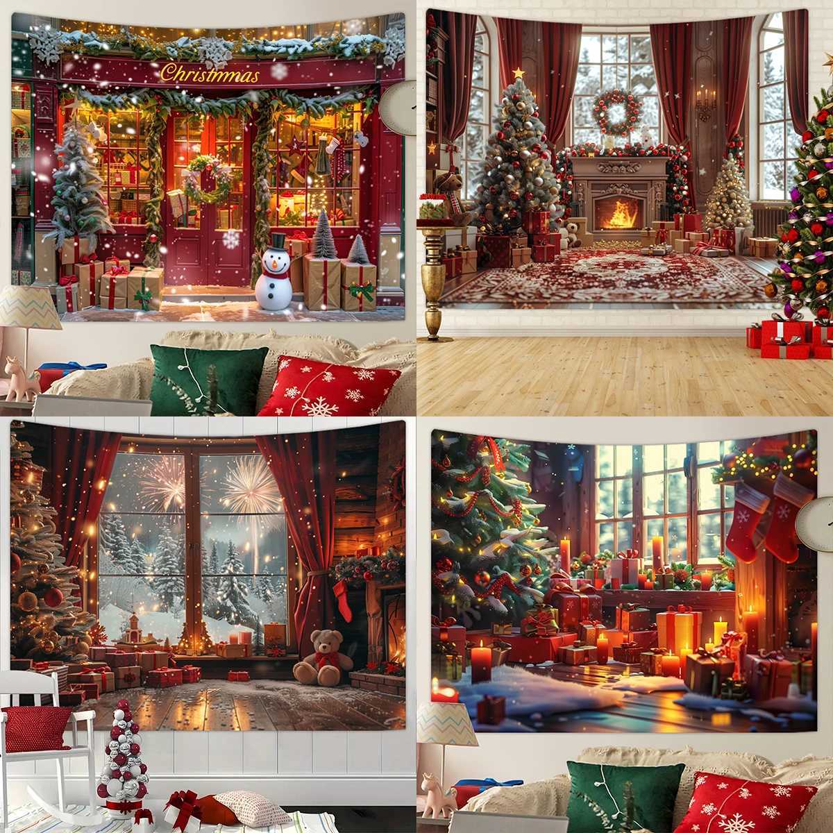 1pc Christmas tapestry festive Christmas tree snow landscape decoration tapestry Christmas photography background clothM251125