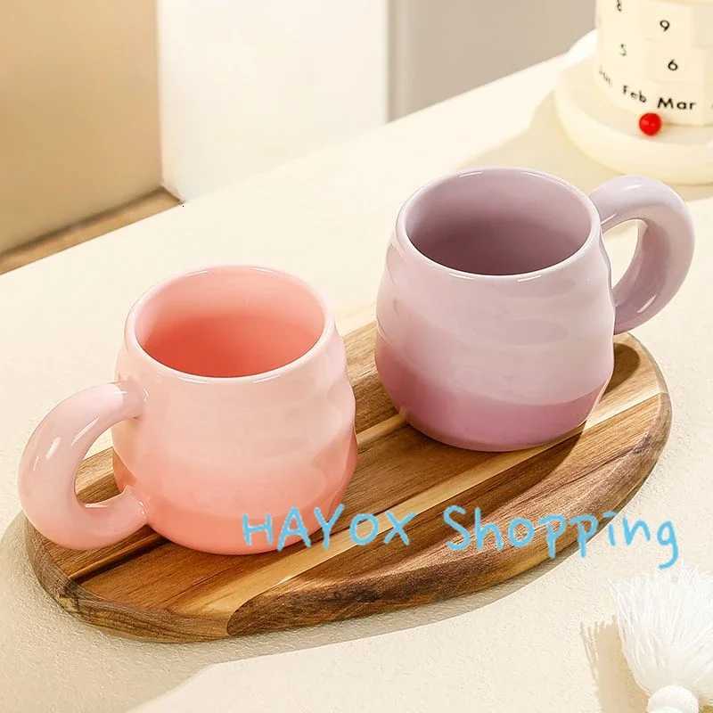 Creative Gradient Color MugScrew Thread Ceramic Handle Cup Office Ceramic Coffee Milk Drinking Oats Cup Water Teacup Y251125