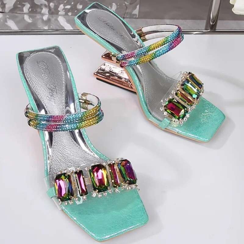 Summer new pearl rhinestone sequins with special-shaped heels fashion slippers high-heeled banquet dress large-size women sandal