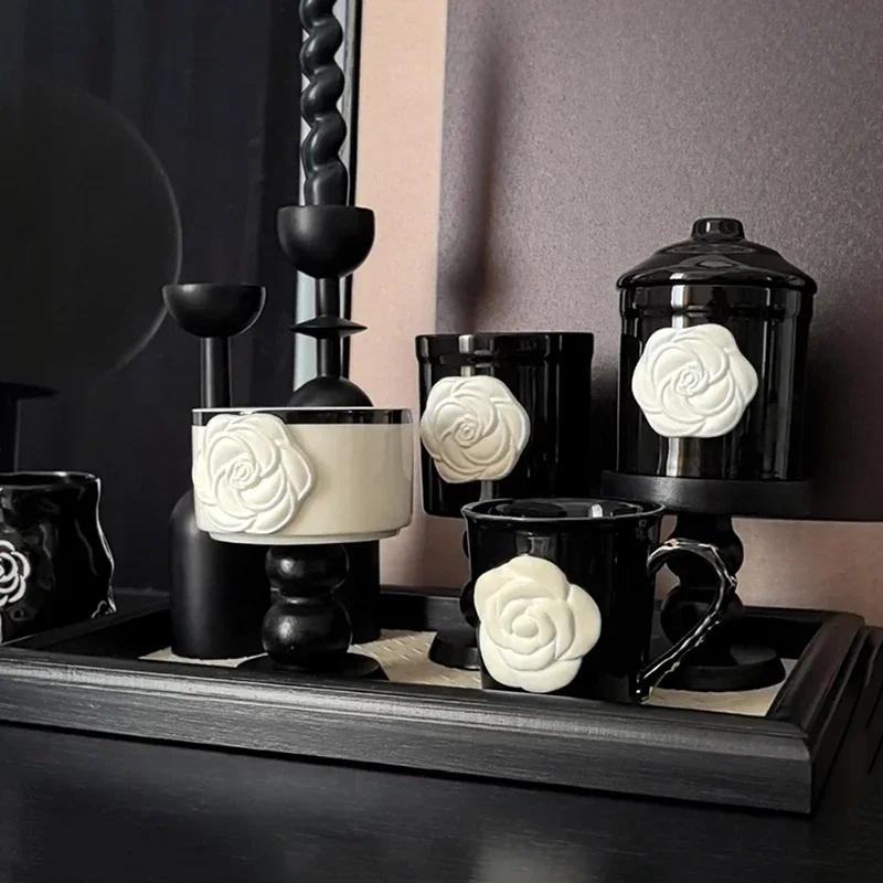Designer Camelli Coffee Cups Black Scented Luxury Ceramic Mugs Retro Style Coffee Tea Candle Holder For Home Decorations