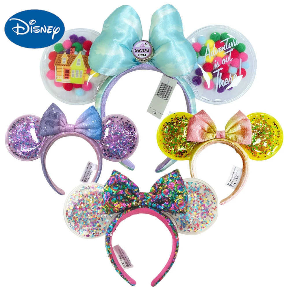 Disney UP Air Cushion Mickey Mouse Ear Headband Disney Cartoon Blue Sky Grape Soda Water Badge Plush Headwear Decorative Gift X250425