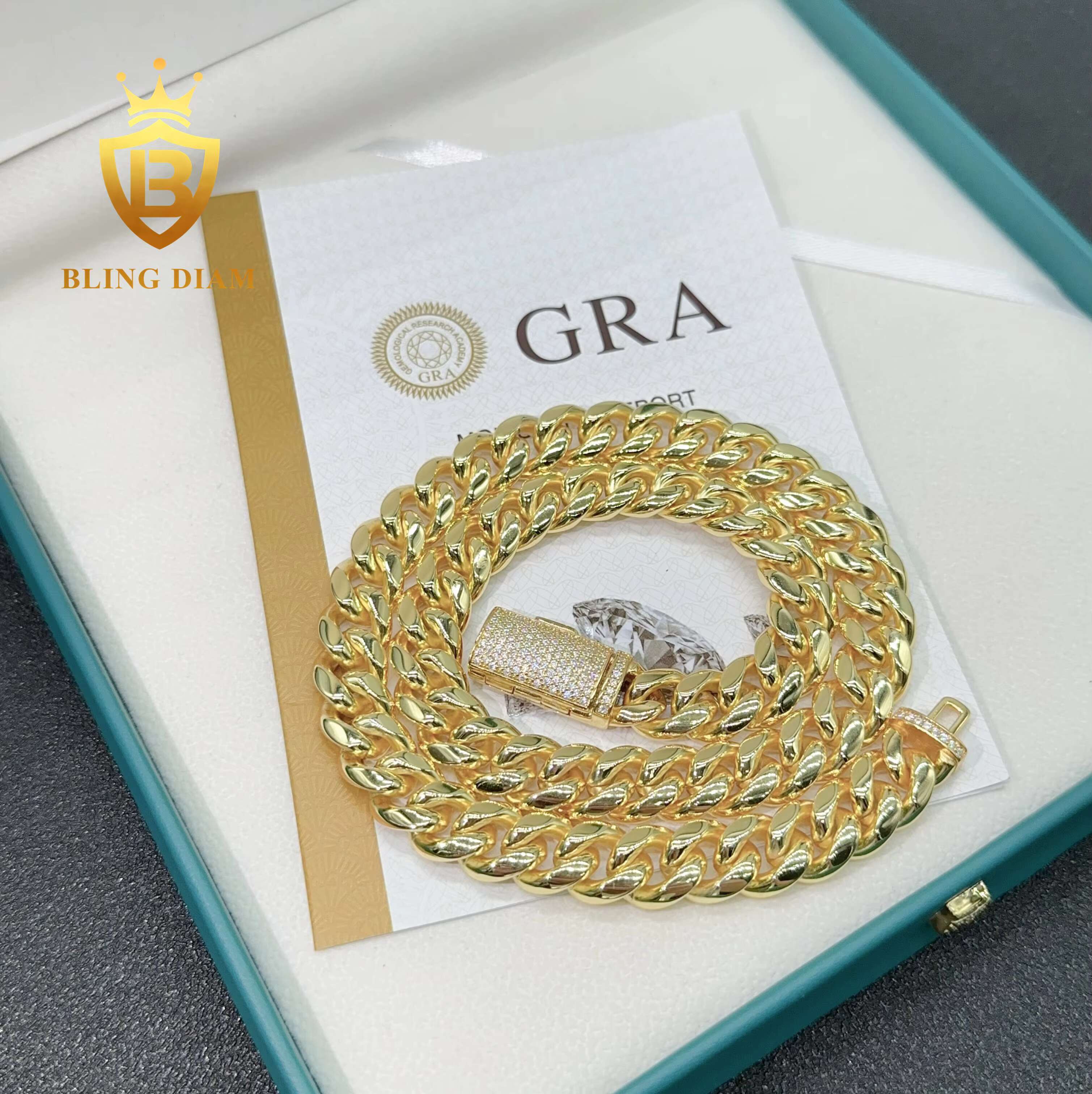 Fashion Hip Hop Chain 12mm Stainless Cuban Chain With 925 Sterling Silver Moissanite Clasp Miami Chain Necklace