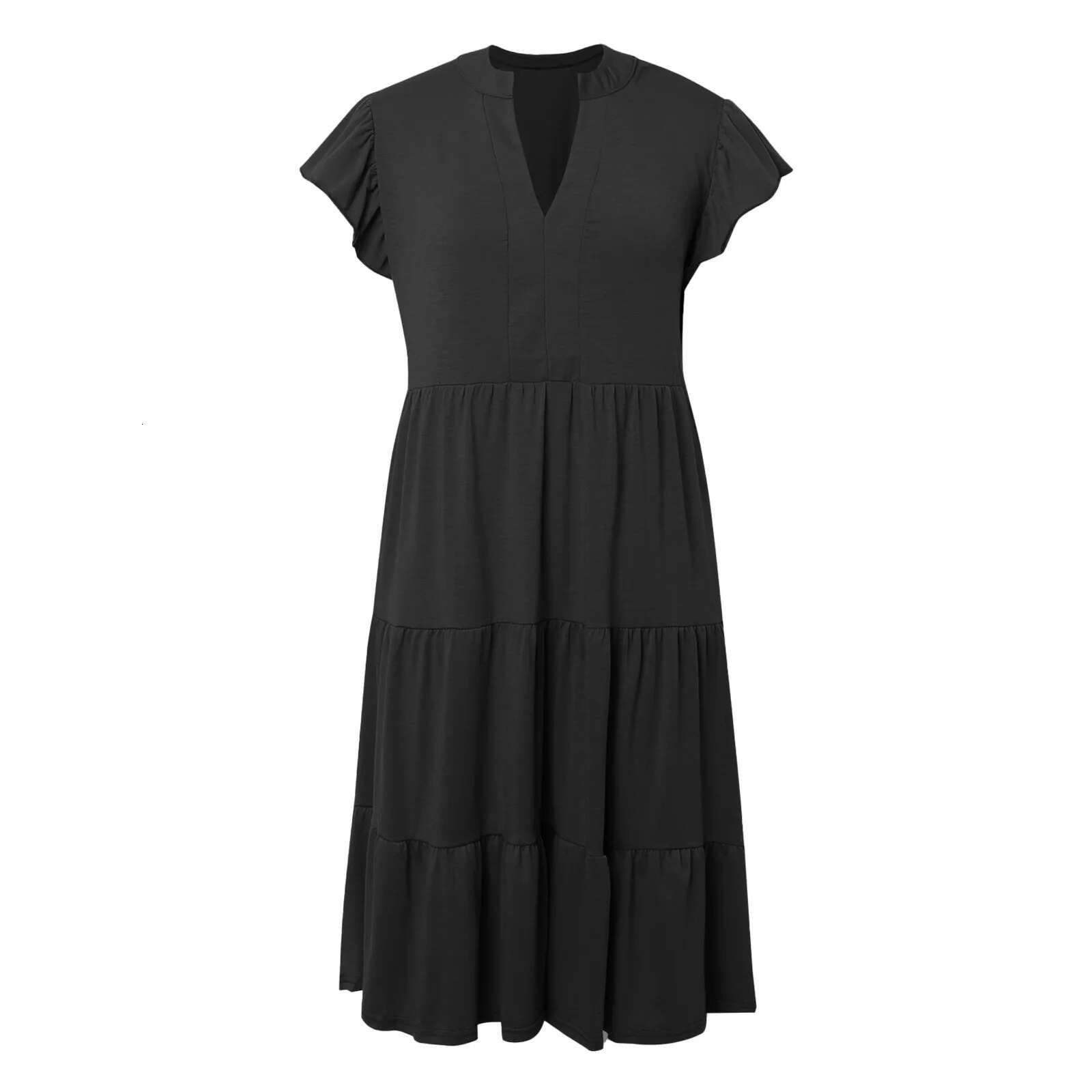 Dongdumaoyi Womens Casual Dresses Summer Ruffle Sleeve V Neck Midi Dress Fashion A Line Flowy Layered Bohemian For Women