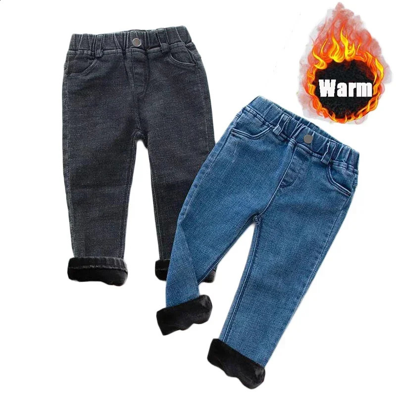 Baby children spring and autumn winter thick jeans wool boys girls aged 17 casual childrens Trouthers 250414z