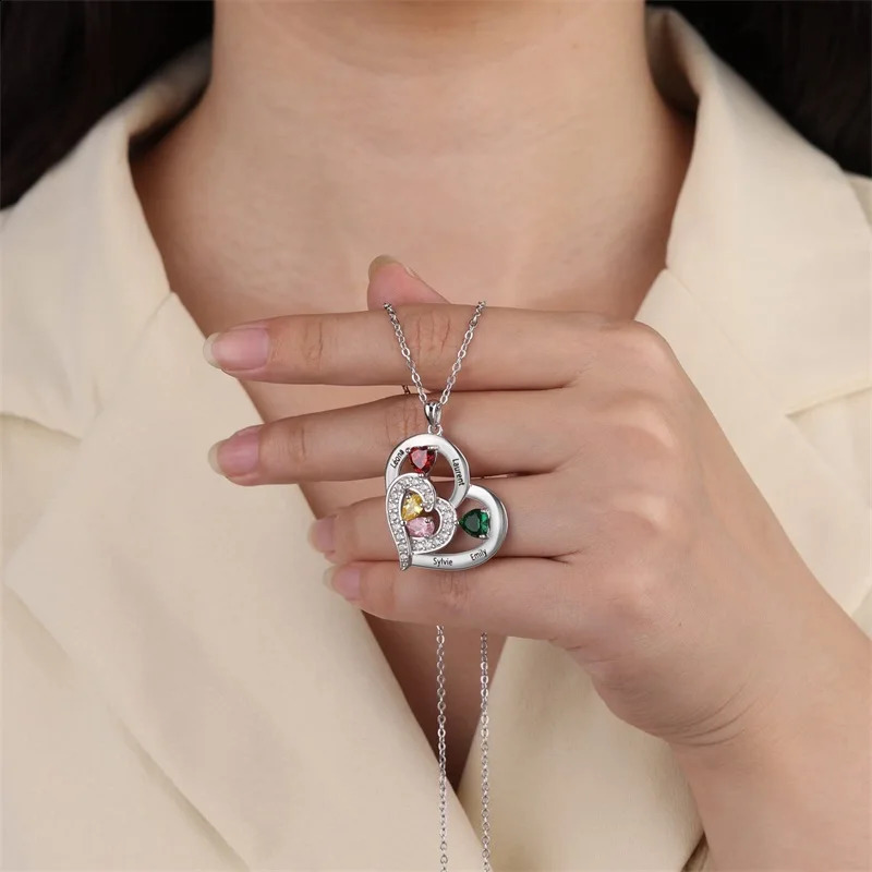 Personalized Names Necklace for Mom Heart Birthstone Necklace for Women Custom Mother Name Necklace Mothers Day Birthday Gifts 250425