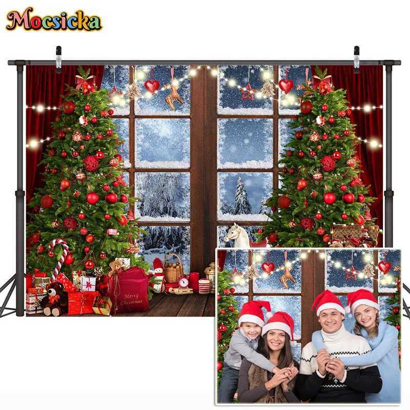 Christmas Backdrop Xmas Tree Santa Claus Window View Photo Background for Christmas and Happy New Year Eve Celebration BannerM251125