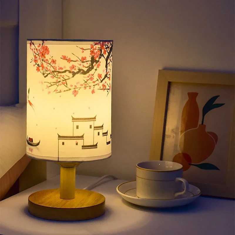 LED Square Decoration Table Lamps Simple Chinese Style Dimmable EU Plug Night Light Fabric Lampshade Bedroom Bedside LightsM251125