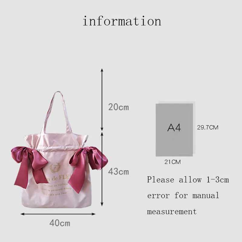 Womens canvas shoulder bag Korean version cute girl bow handbag student fashion large capacity reusable school shopping bag W250421