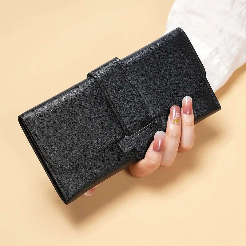 Women's Wallets Women's Long Three-Fold Flip Korean Version Of Small Fresh Students Change Multifunctional Buckle Wallet Foreign