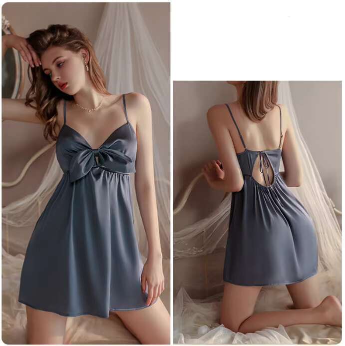 2024 Summer Latest Ladies Sleepwear Lace Satin Light Night One Piece Set Womens House Dress Sexy Women's Pamas