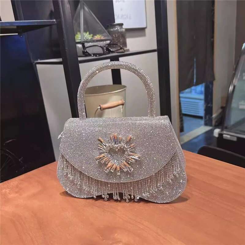 Spring and summer new rhinestone full of tassel handbag banquet dress one-shoulder cross-body pearl chain women's bag