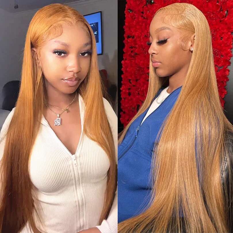 30 32 36 Inch Bone Straight Honey Blonde Human Hair 13X6 Hd Frontal Wigs For Women 200% #27 Colored 4X4 5X5 Lace Wig