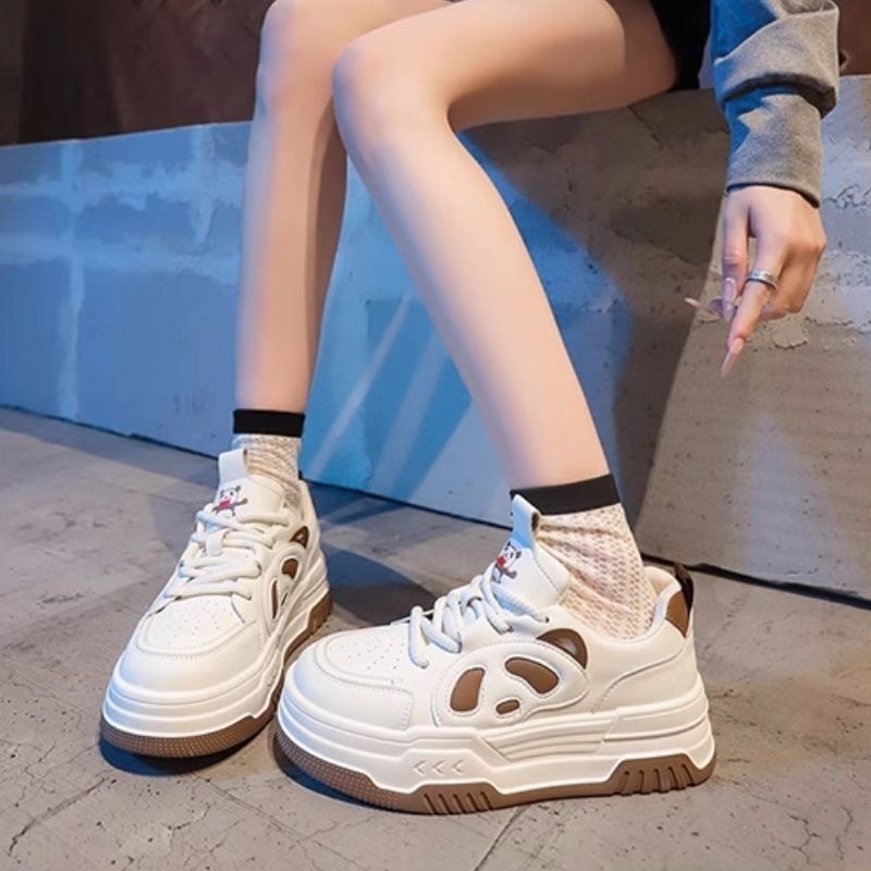 2025 free shipping spring hot selling panda white shoes, women's new board shoes, thick soled casual sports shoes