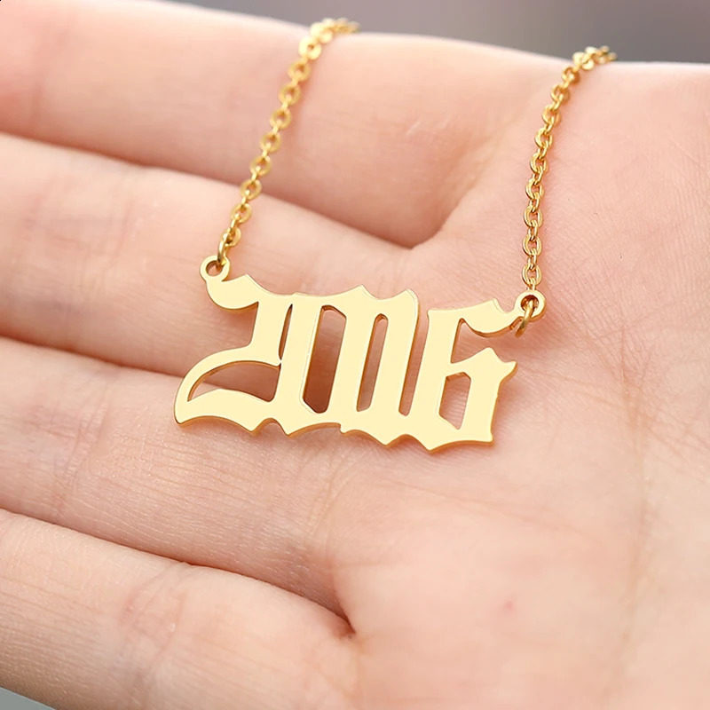 Custom Birth Year Number Necklaces For Women Men Gold Color Stainless Steel Chain Pendant Necklace Jewelry Birthday Gift 250424