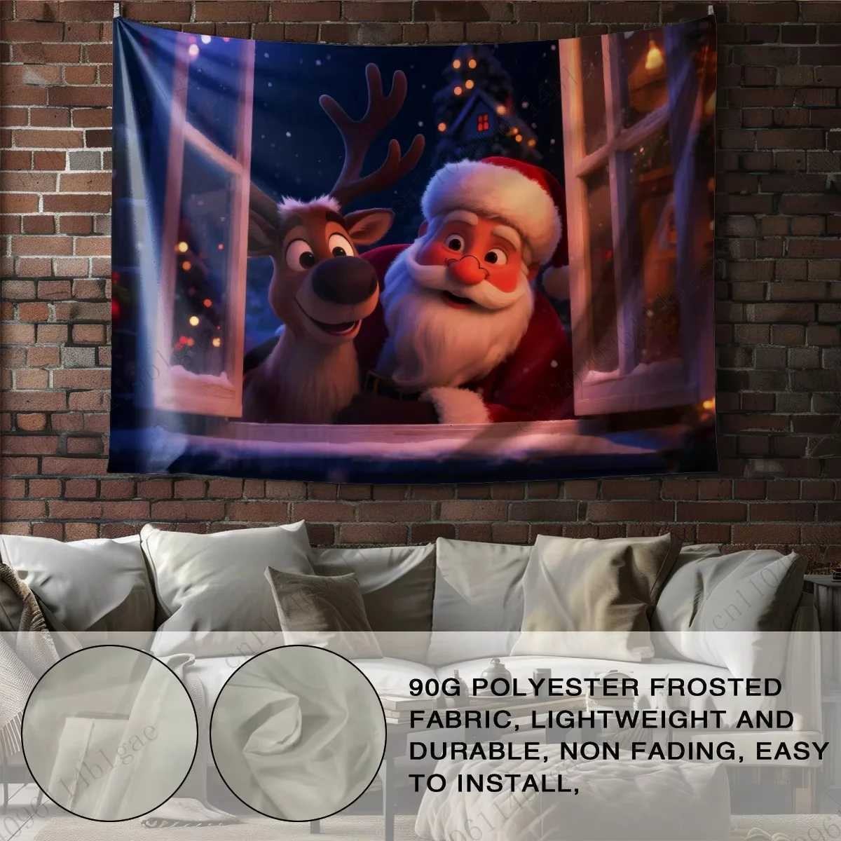 Enchanting Christmas Fantasy Tapestry - Magical Santa And Reindeer Window Moment Wall DecorM251125