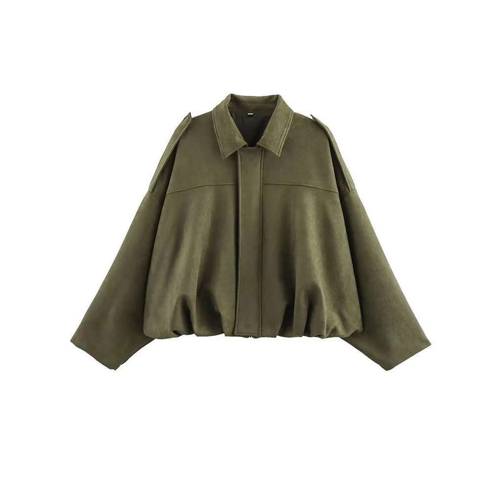 Vintage Women Green Oversize Bomber Jackets 2025 Fashion Ladies Elegant Loose Soft Outfits Jacket For Party Female Chic Clothes