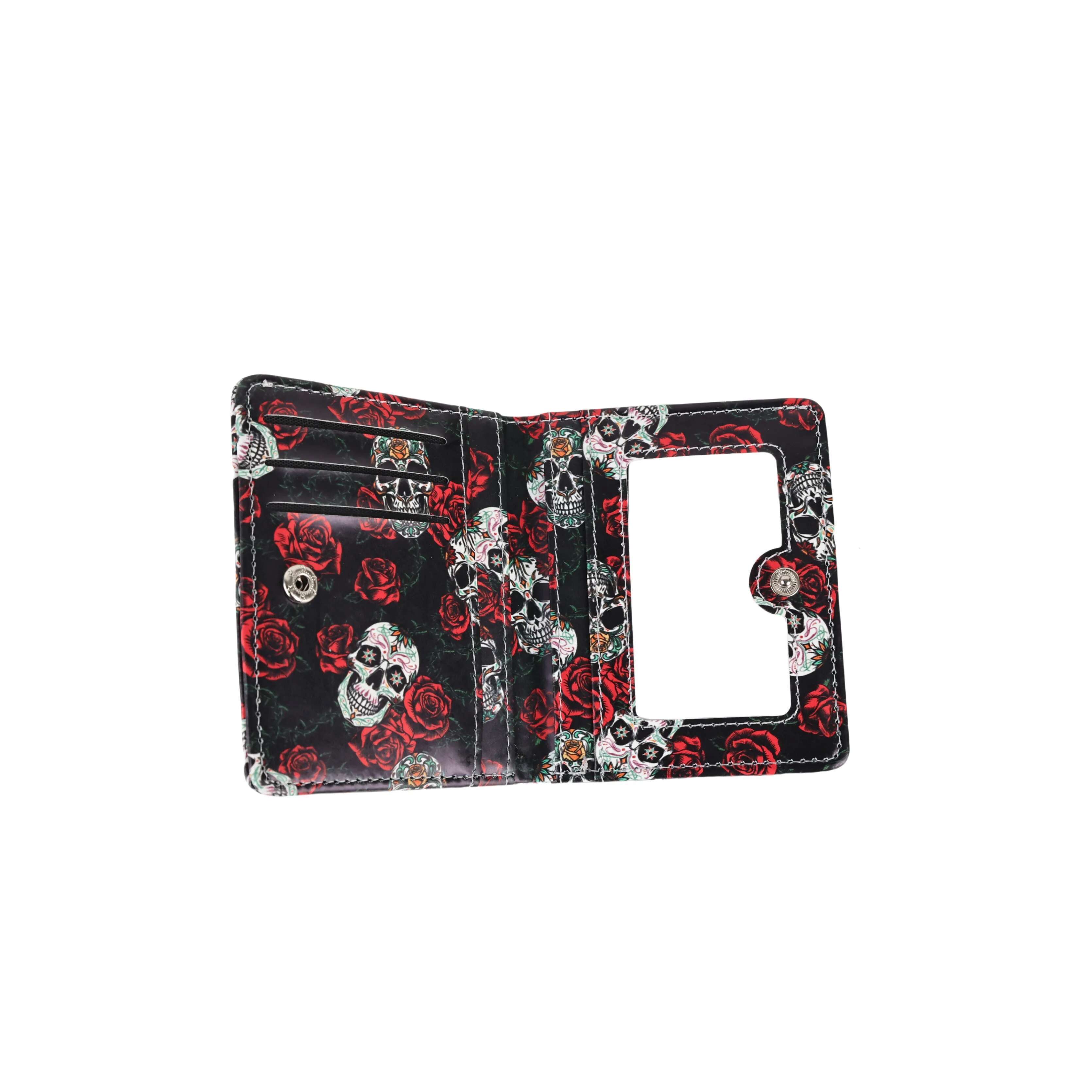Colorful Short Wallet Retro Skull Print Women's Zipper Coin Purse (Pattern Position Randomly)