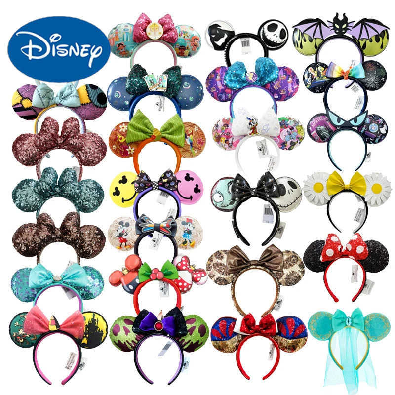 Disney 2025 Disney Mickey Headband Princess Rapunzel Snow White Sparkling Bow Gift Girls Christmas Accessories Sally Jack X250425