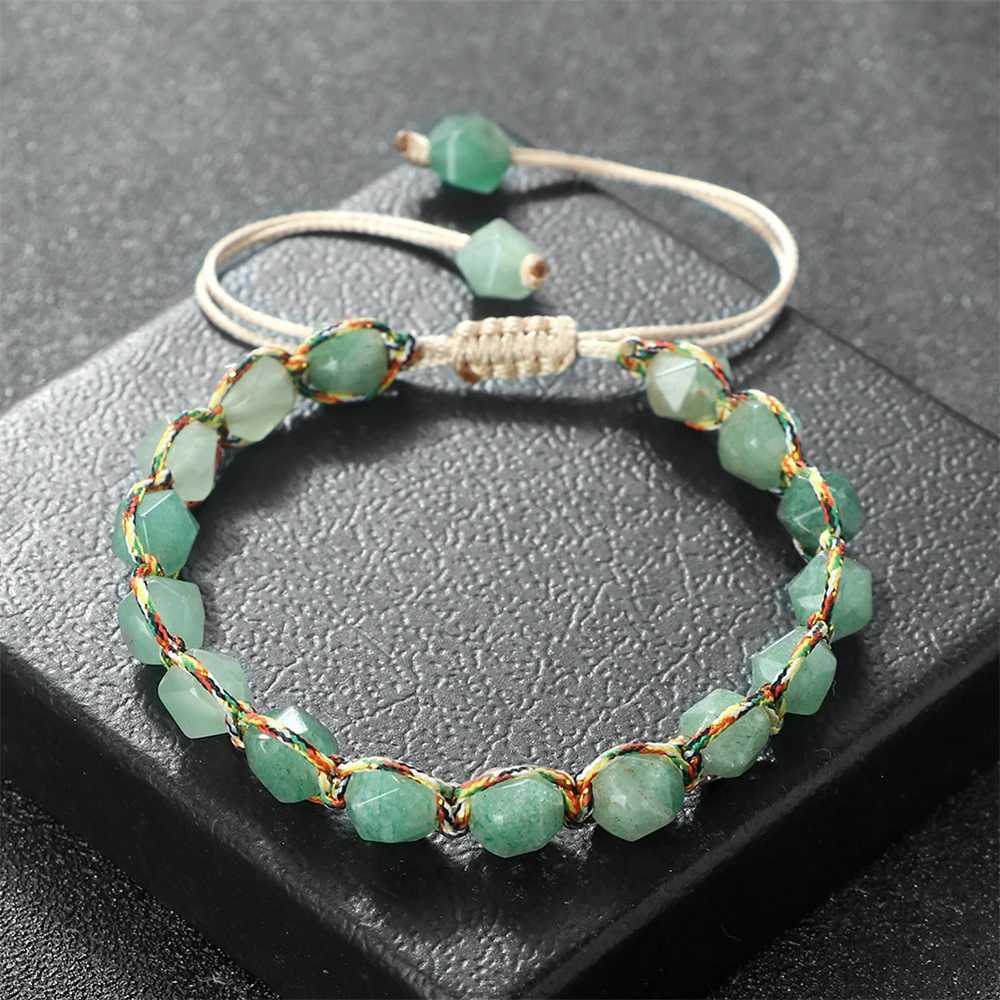 Women Diamond Cut Crystal Bracelet Natural Tiger Eye Stone Waxed Thread Bangle Handmade Beads Wristband Fashion Jewelry Men Gift J251125