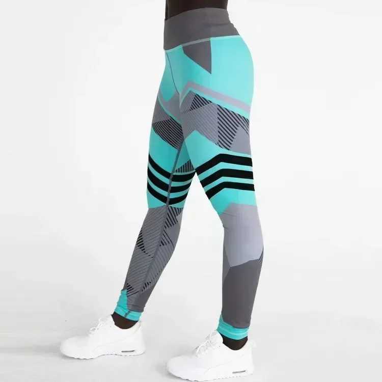 Womens quick drying exercise legs geometric printed sports pants yoga pants tight fitting pants womens S-XXXL TrouserC250425