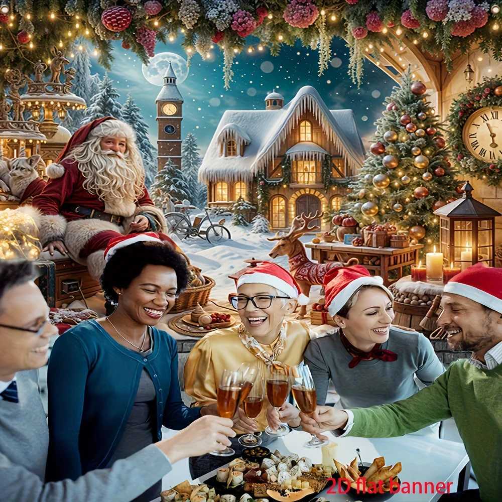 tapestry Festive Christmas - Durable Polyester Santa Claus Gingerbread House Scene with Snowy VillageM251125