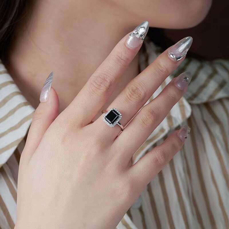 YSYH 925 Silver Gold Plated Square Cut Moissanite Ring 3ct Big Size Black Moissanite Ring for Women
