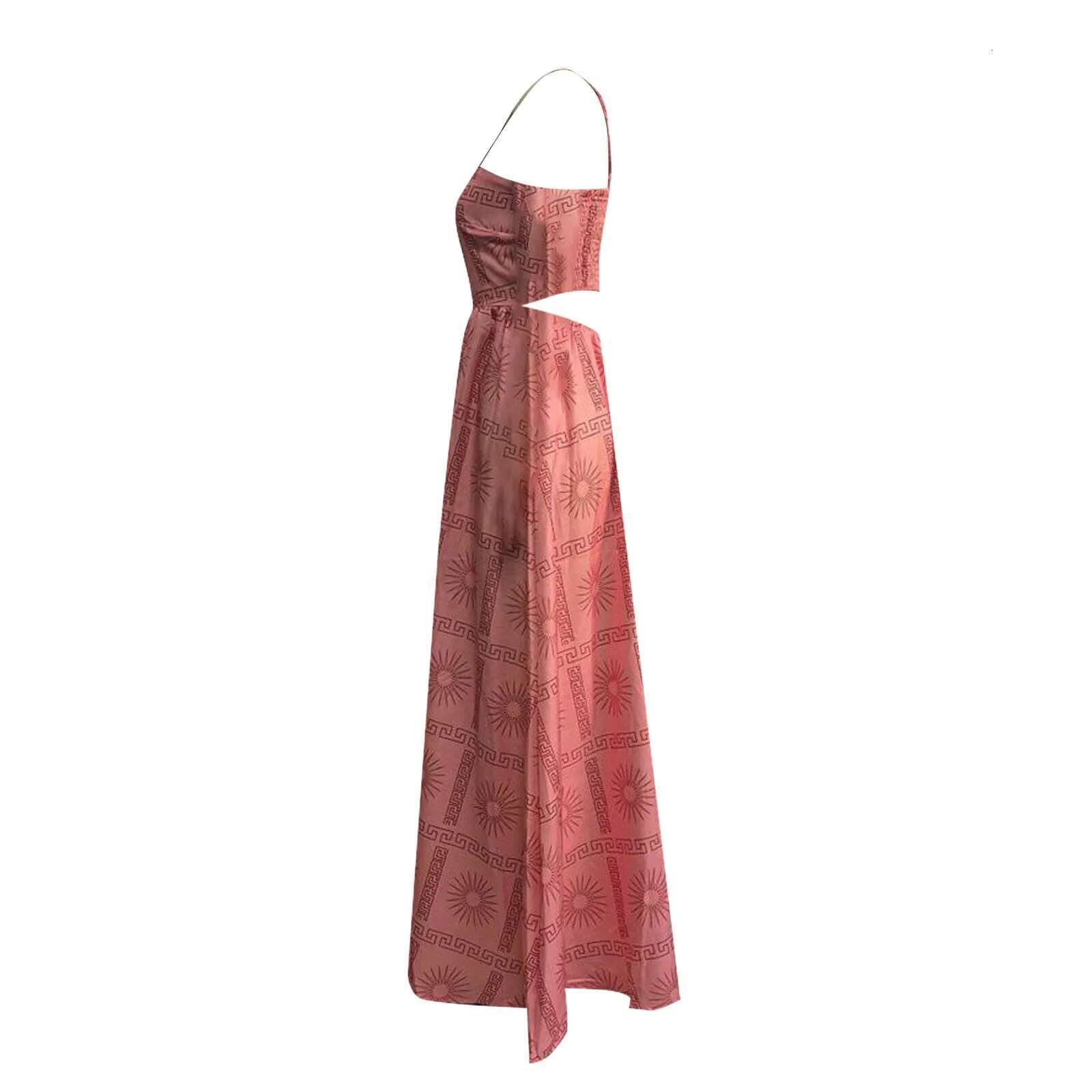 Dongdumaoyi Women High Waist Holiday Evening Dresses Print Strap Dress Sleeveless Backless Female Striped Flower Elegant A Line Lady Robe