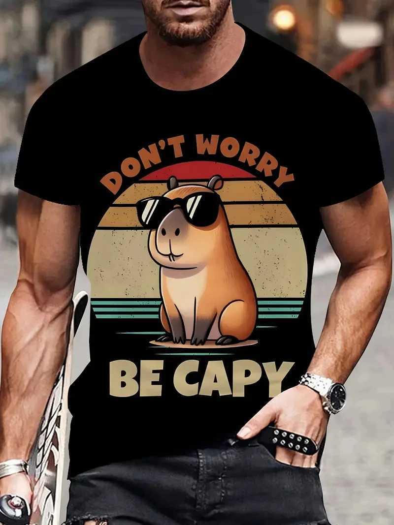 3D printed fun Capybara graphic T-shirt for men with cute animals Capybara T-shirt for summer casual loose fit childrens T-shirt top W250425