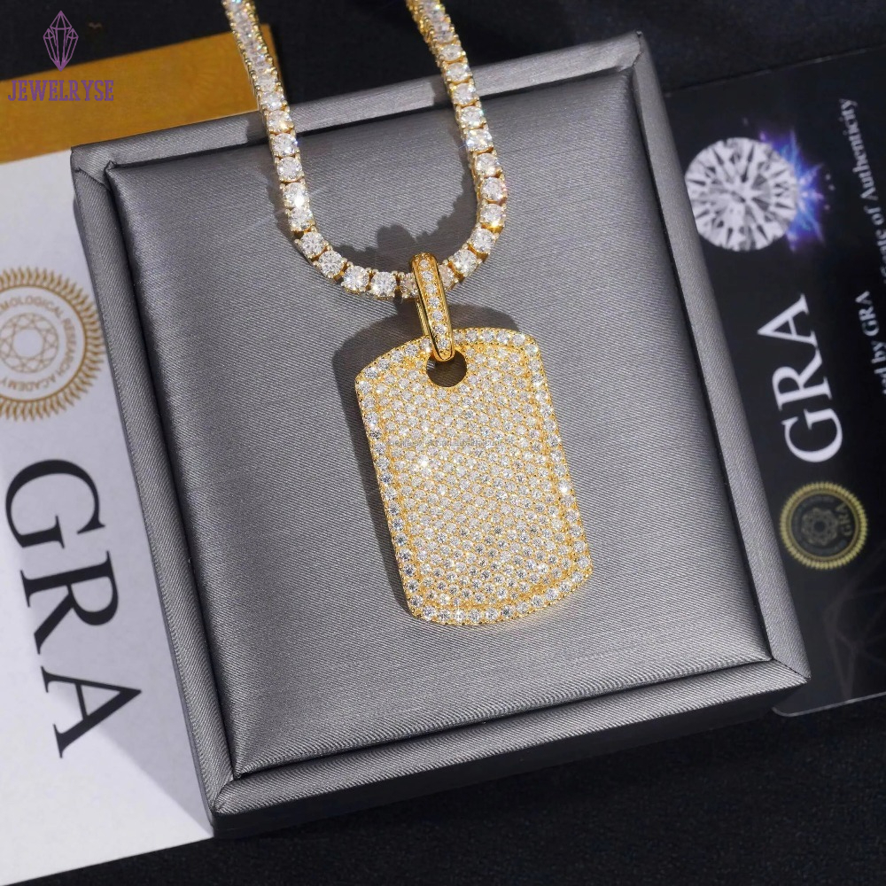 Lowest Factory Price Retail GRA Certificate Fully Iced Out Hip Hop Jewelry 925 Silver Moissanite Diamond Dog Tag Pendant Set
