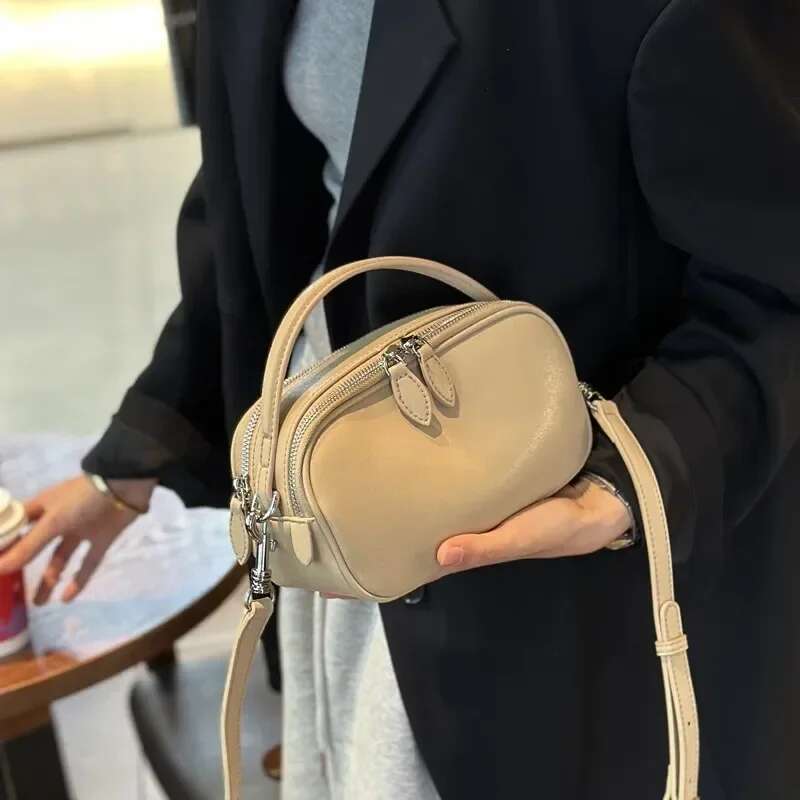 Designer Bag Summer New Style Genuine Single Shoulder Slant Cross Small Bag Double Zip Handbag Soft Cow Leather Casual Women's B