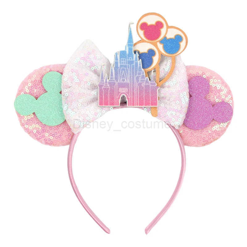 Disney 2024 Disney Journey Mickey Girls Ear Headbands Glitter Castle Bow Hair Cartoon Role Playing Hair Accessories Childrens Party X250425