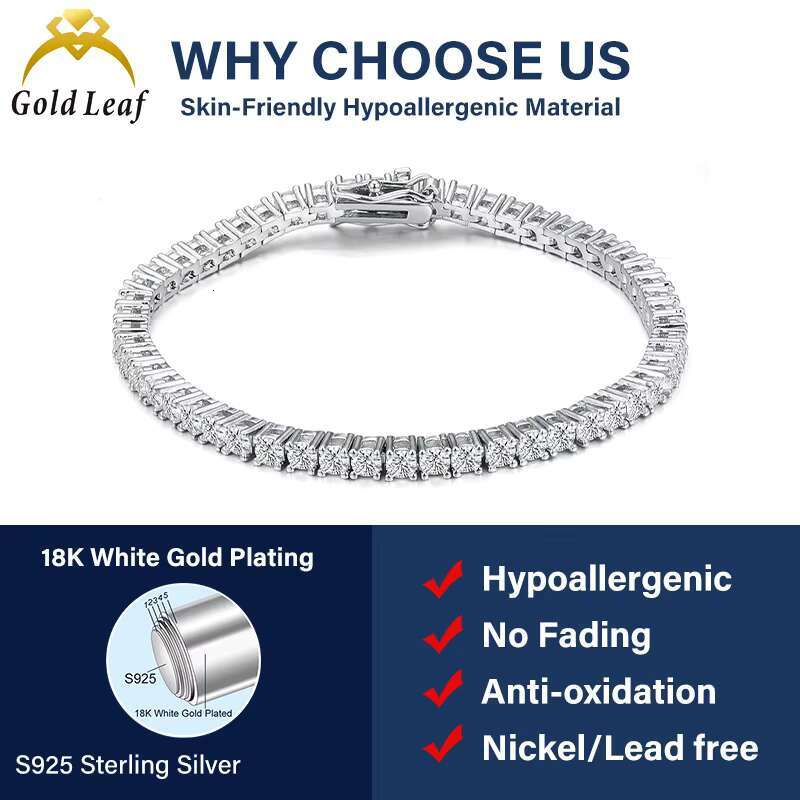 Goldleaf RTS Hip Hop Moissanite Tennis Necklace 925 Sterling Silver 3-5mm D Color VVS Diamond Link Chain Moissanite Chain Men