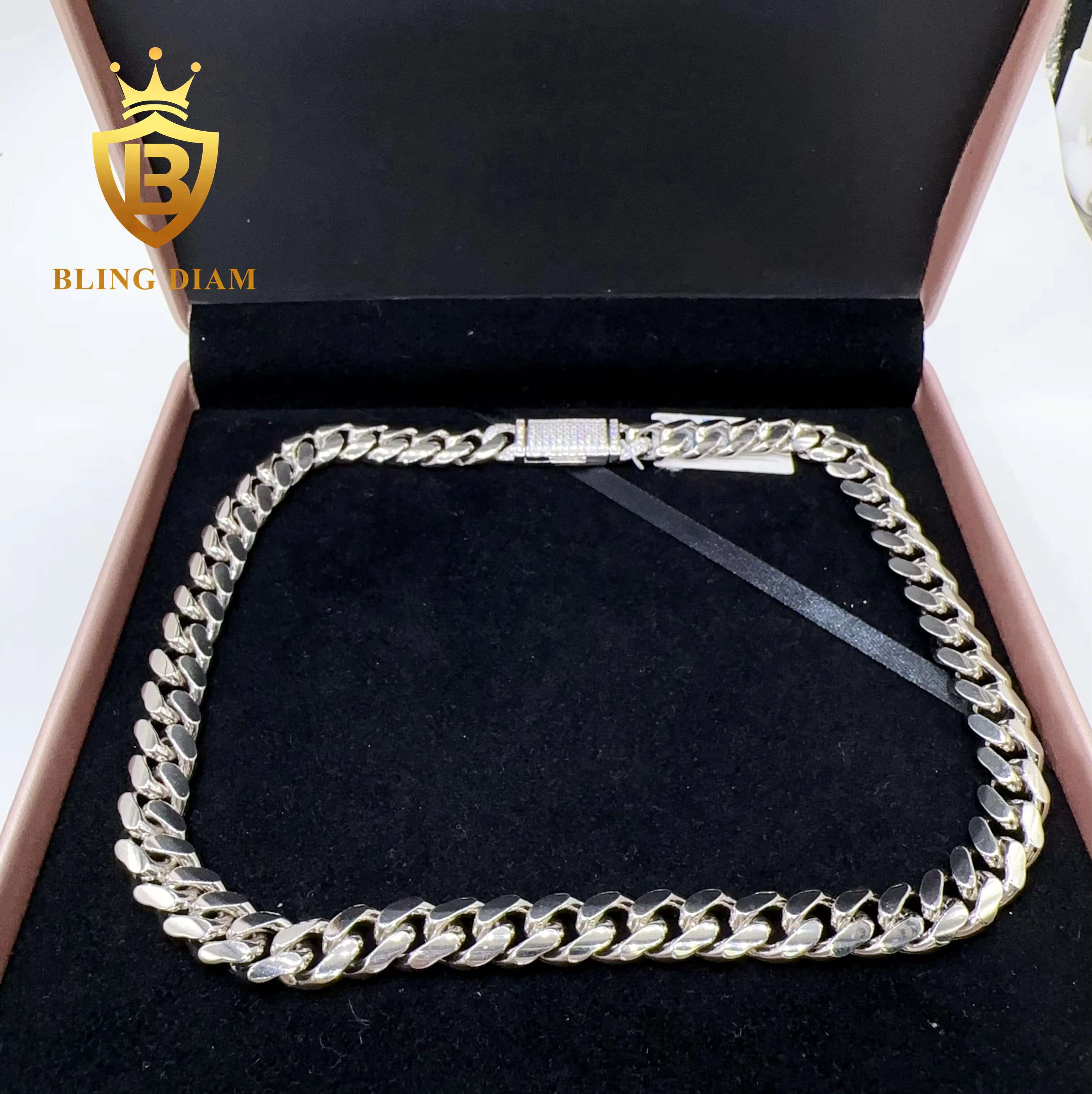 Pass Diamond Tester 12mm 13mm Solid Silver Hip Hop Jewelry Iced Out Moissanite Clasp Cuban Link Chain for Women Men