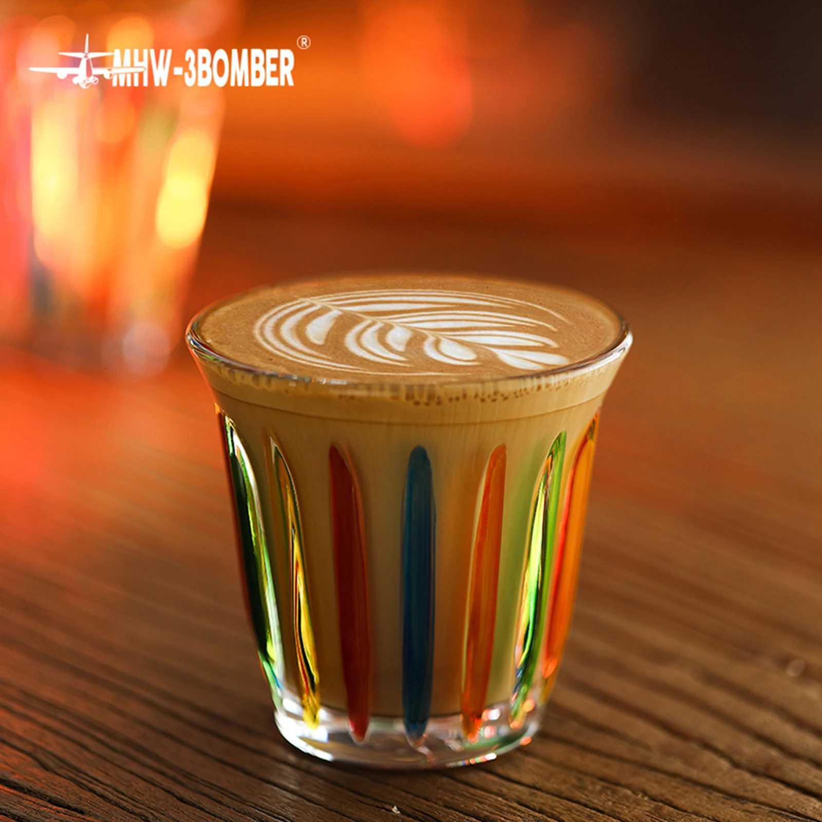 MHW-3BOMBER 200/320/480ML Glass Coffee Cups Art Hand-Painted Espresso Mug Set Anti-slip Drinking Glasses Chic Christmas Gifts Y251125