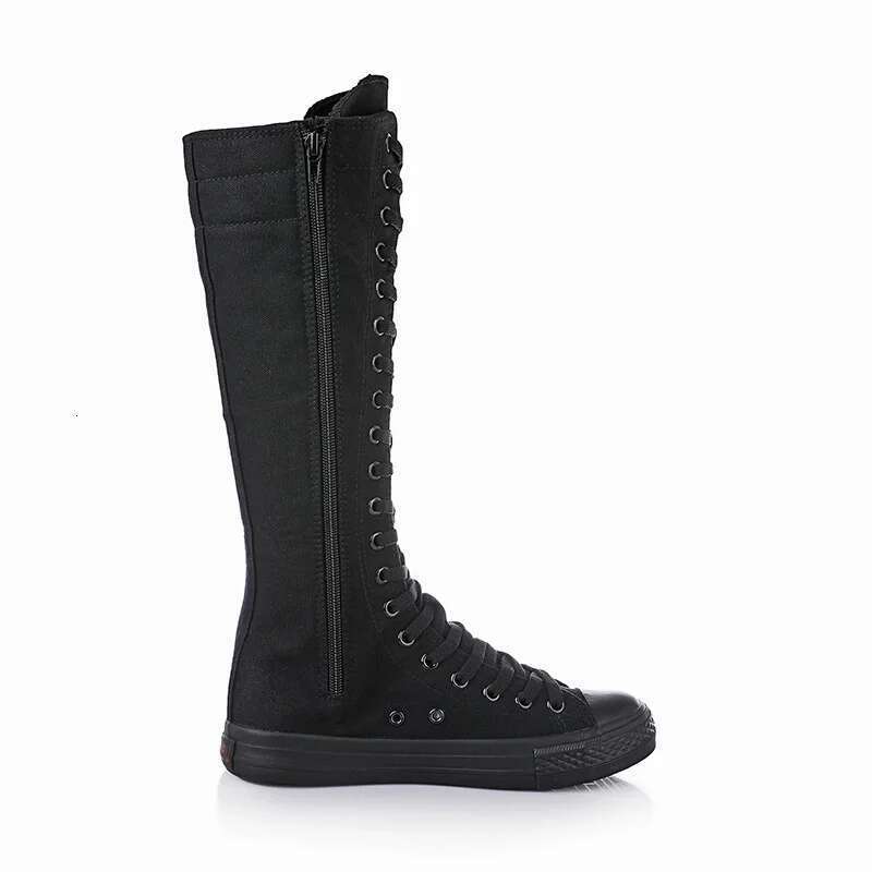 Spring and autumn new high-top inner heightening casual lace-up knee-length boots soft sole flat large size canvas women's shoes