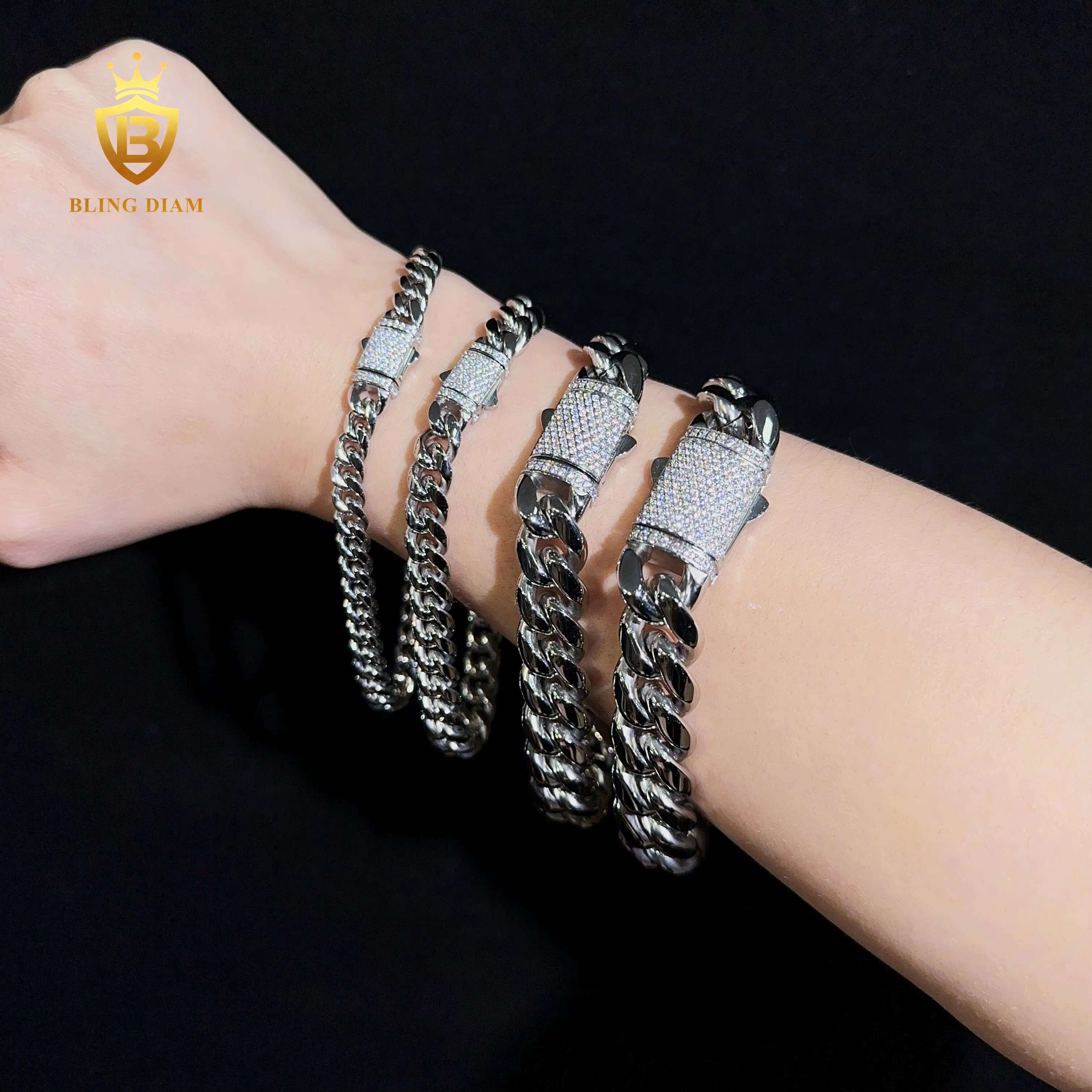 Blingdiam Jewelry Fashion 6mm 8mm 12mm 14mm Spring Buckle Hiphop Chain Stainless Steel Cuban Link Chain