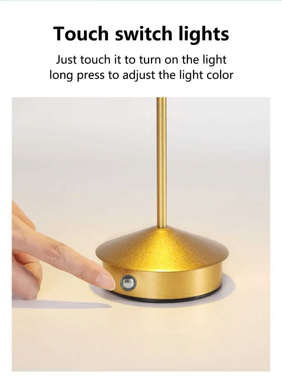 Creative LED Pointed Desk Lamp Charging Touch 3 Color Stepless Dimming Night Light Hotel Bar Restaurant Table Decoration LightM251125