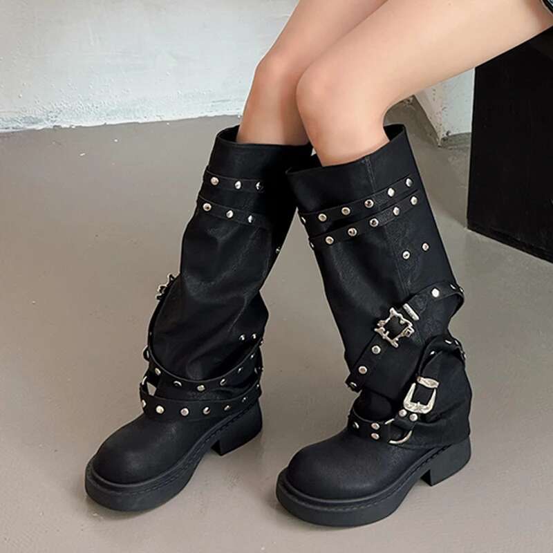 Women Flats Knee High Designer Platform Walking Shoes New Trend Motorcycle Boots Fashion Mujer Zapatos