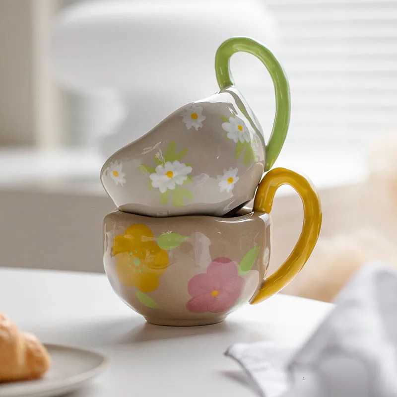 Creative Irregular Underglaze Color Hand-painted Flower Rough Pottery Mug Small Fresh Office Home Breakfast Coffee Cup Y251125