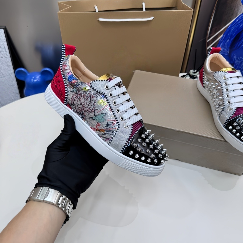 Rhinestone rivet laser Colorful Designer Shoes Genuine Leather Luxury Mens Trainers Women Casual Shoes Rubbers Sneakers loafer outdoor Sports Sneakers
