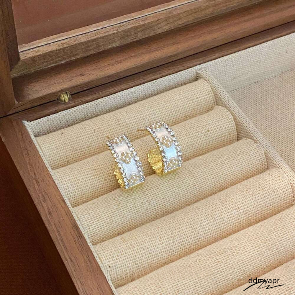 C-Shaped Pearl Earrings - Gold Plated Geometric Hoops With Zirconia Accents | Korean Fashion Minimalist Ear Jewelry For Women Ddmyfeb