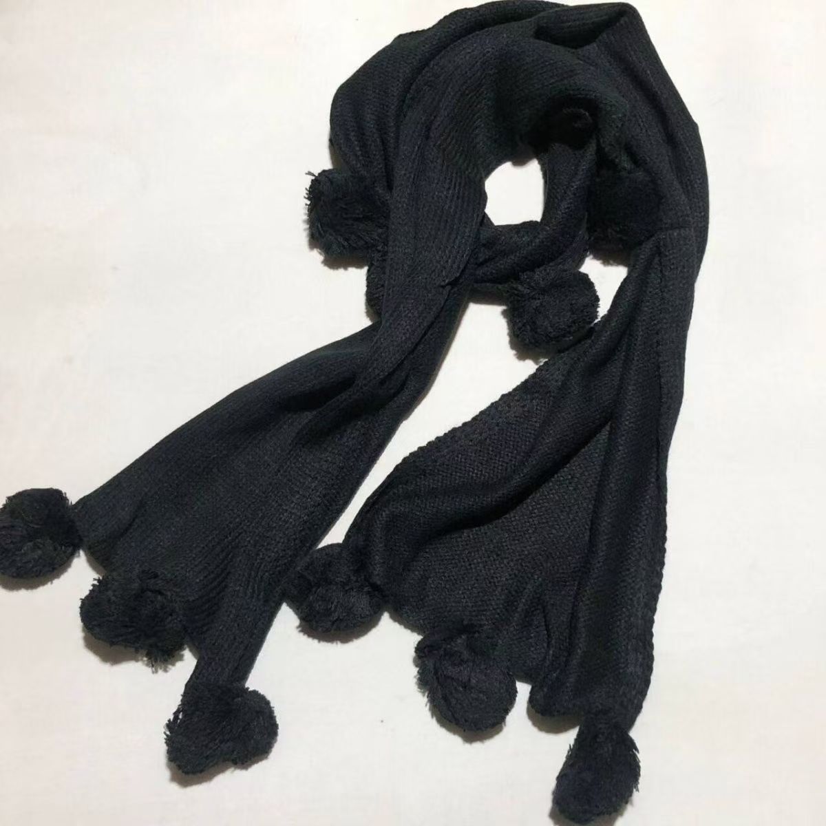 T548 Korean style fashion warm solid color winter knitted scarf wool ball scarf