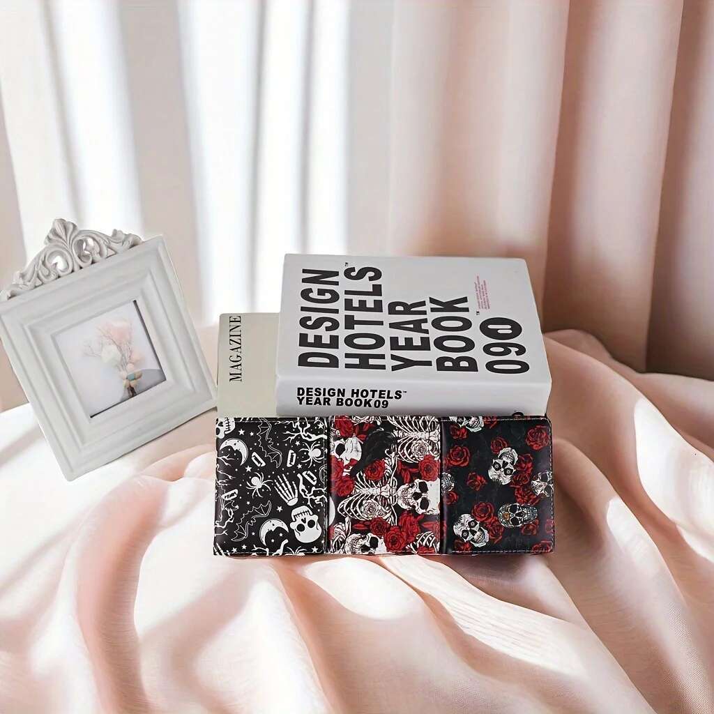 Colorful Short Wallet Retro Skull Print Women's Zipper Coin Purse (Pattern Position Randomly)