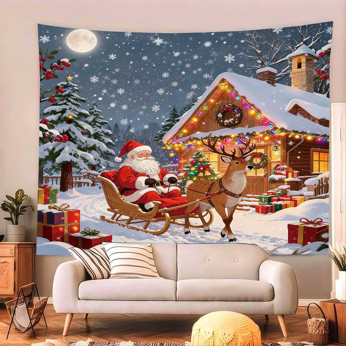 1pc Merry Christmas Santa Claus print tapestry multi size living room wall decoration machine washable background clothM251125