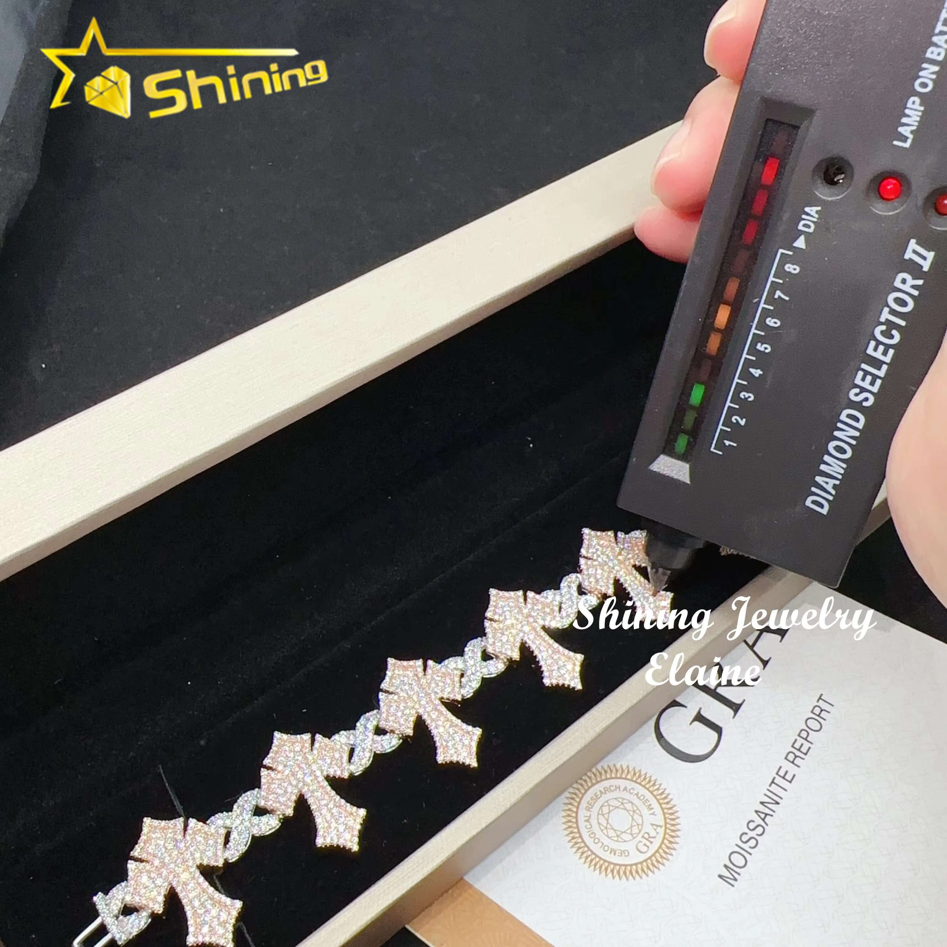 Fashion Jewelry Silver 925 Hip Hop Iced Out Men Bracelet VVS Moissanite Lab Diamond Jewelry Cross Cuban Link Bracelet