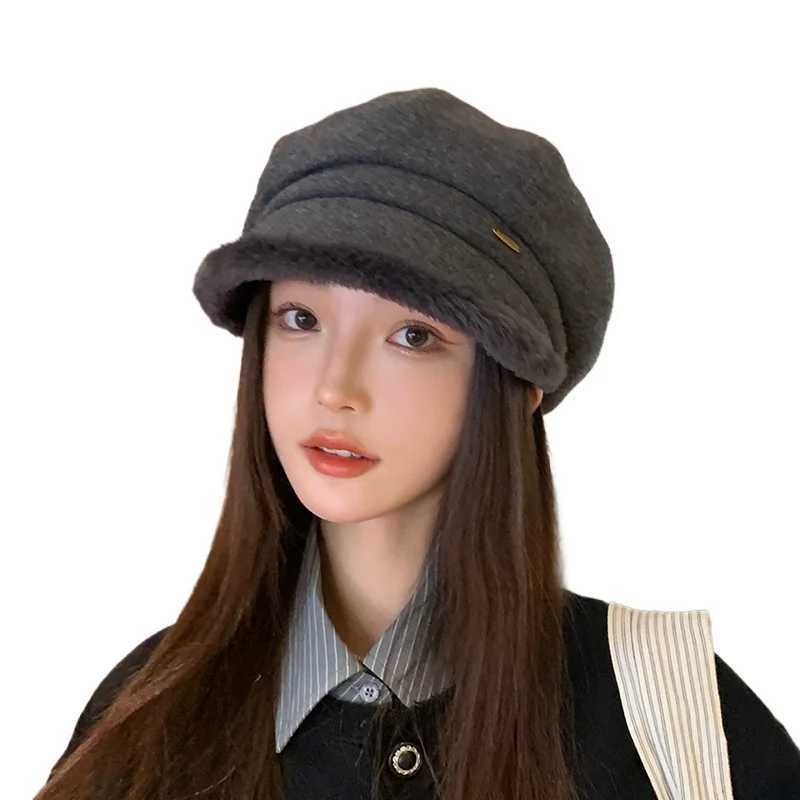 Faux Fur Beret for Women Winter Fashion Plush Slimming Newsboy Cap Elegant Short Brim Hat Flattering J251125